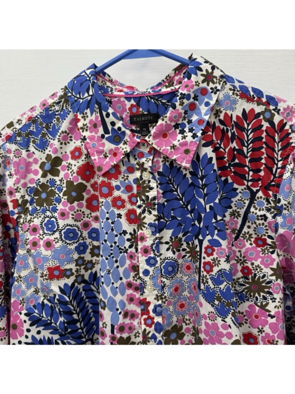 Talbots Women’s XL Cotton Patchwork Floral Button Down Shirt Multicolor - Picture 4 of 11